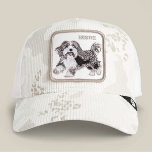 Goorin bros. Bestie Dog Embroidered Cream Cap. Bestie Camo trucker hat